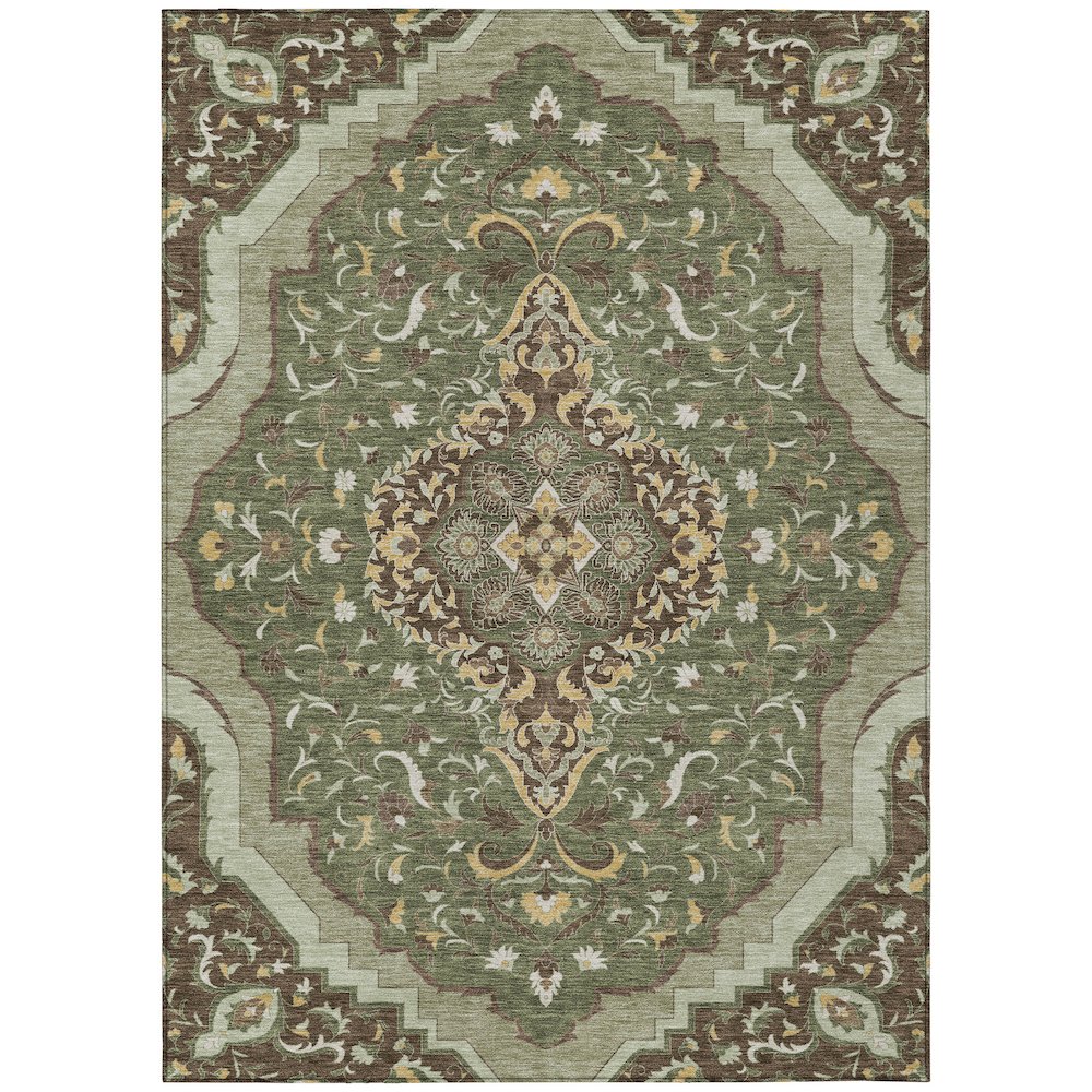 Machine Washable Indoor/Outdoor Chantille ACN2715 Green 5' x 7'6" Rug. Picture 1