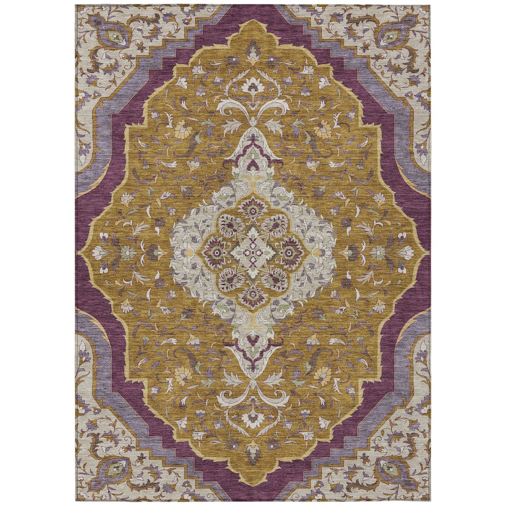 Machine Washable Indoor/Outdoor Chantille ACN2715 Gold 5' x 7'6" Rug. Picture 1