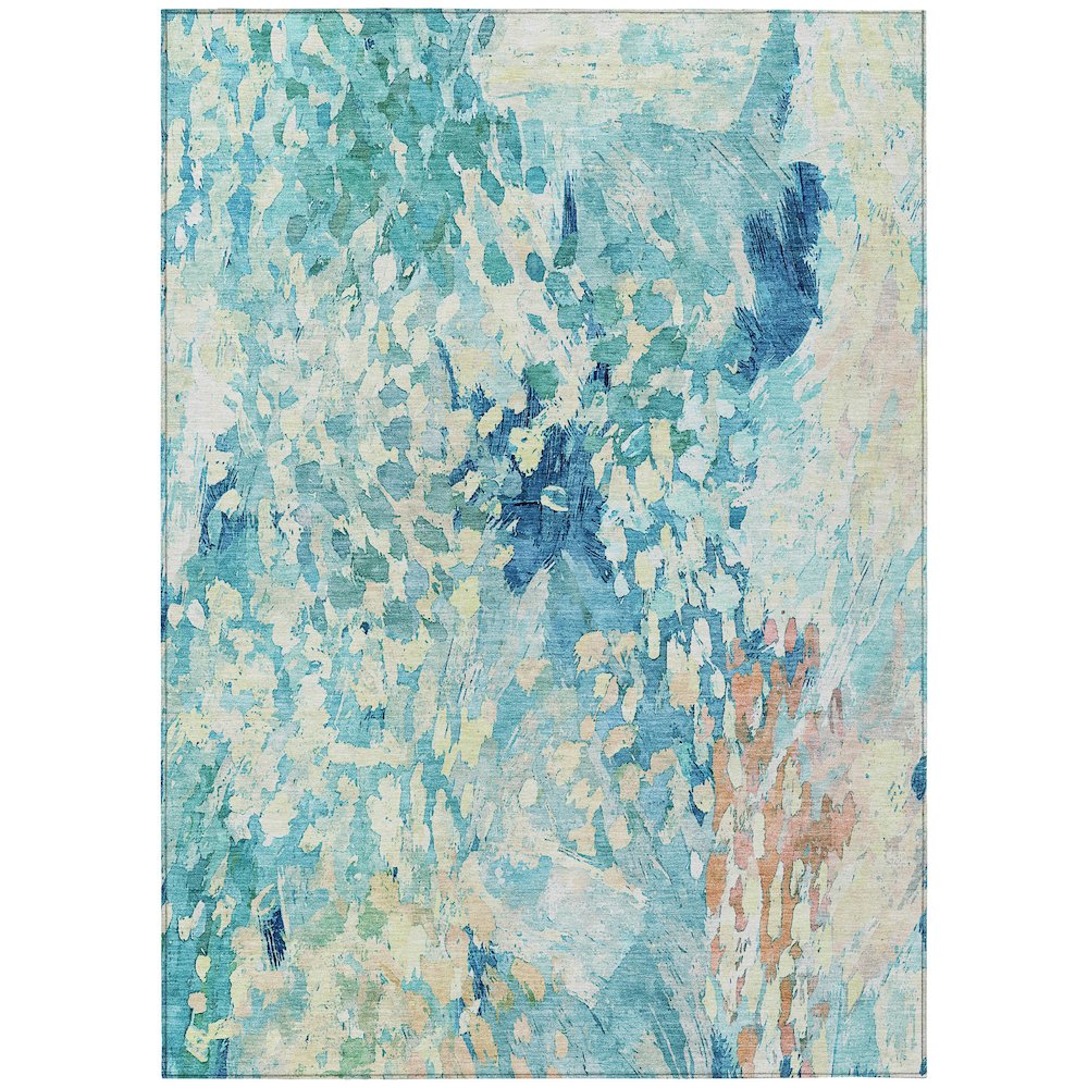 Machine Washable Indoor/Outdoor Chantille ACN2736 Teal 8' x 10' Rug. Picture 1