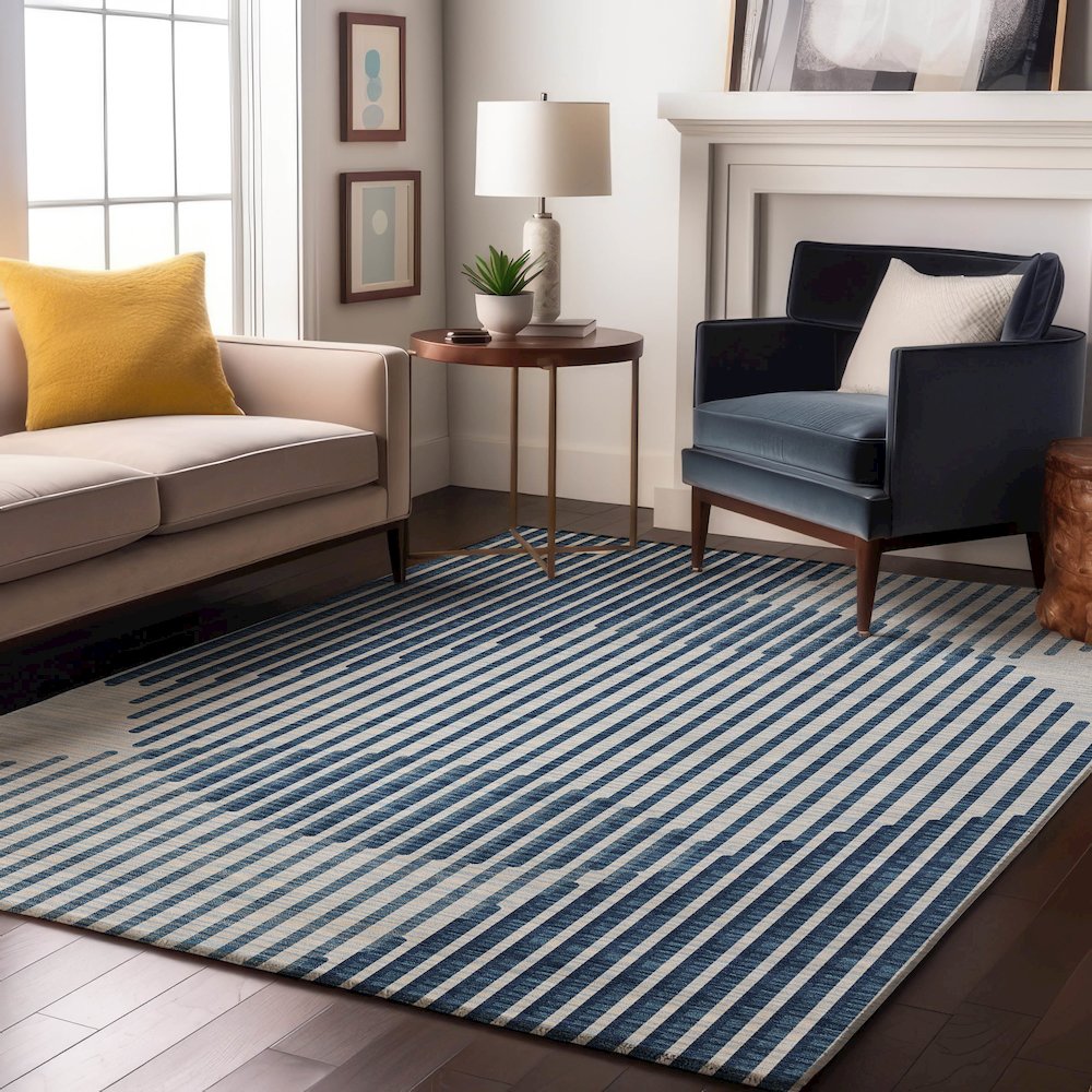 Premium Machine Washable Mayfield AMF1001 Blue 5' x 7'6" Rug. Picture 5