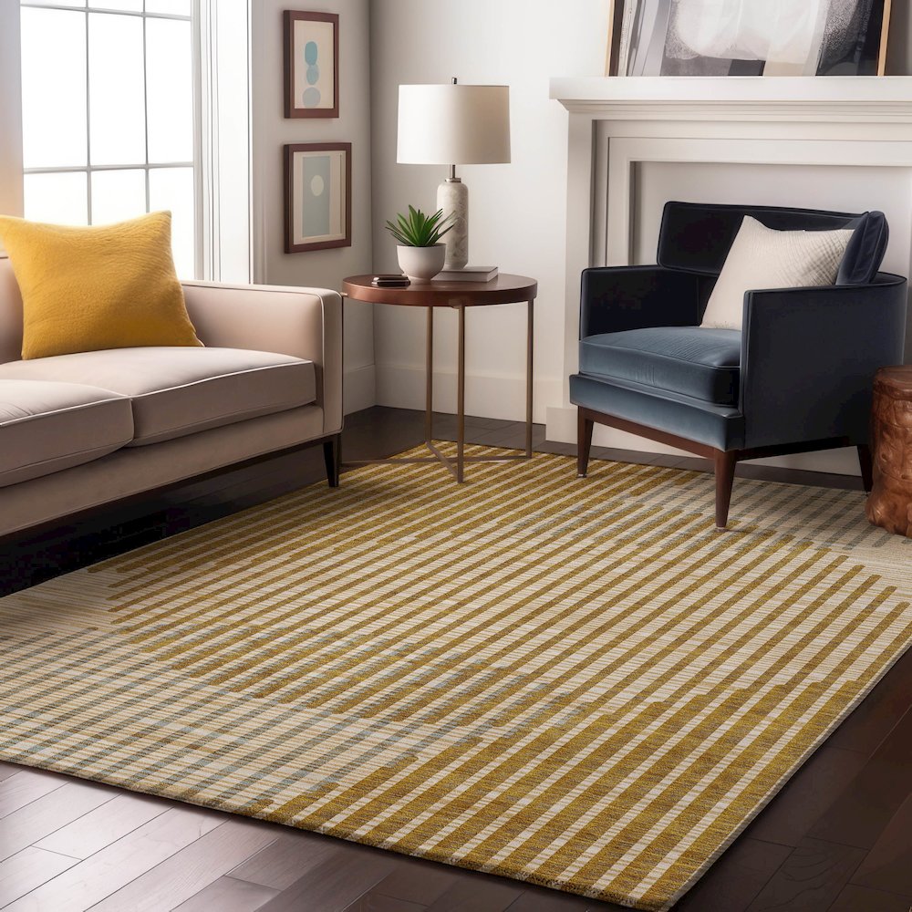 Premium Machine Washable Mayfield AMF1001 Gold 5' x 7'6" Rug. Picture 5