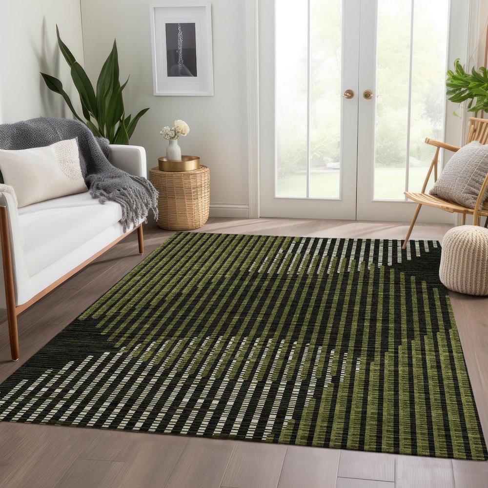 Premium Machine Washable Mayfield AMF1001 Olive 5' x 7'6" Rug. Picture 6