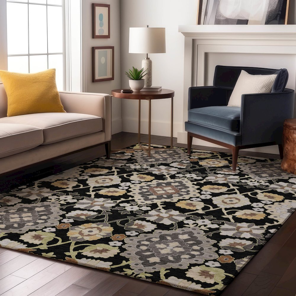 Premium Machine Washable Mayfield AMF1002 Black 5' x 7'6" Rug. Picture 5