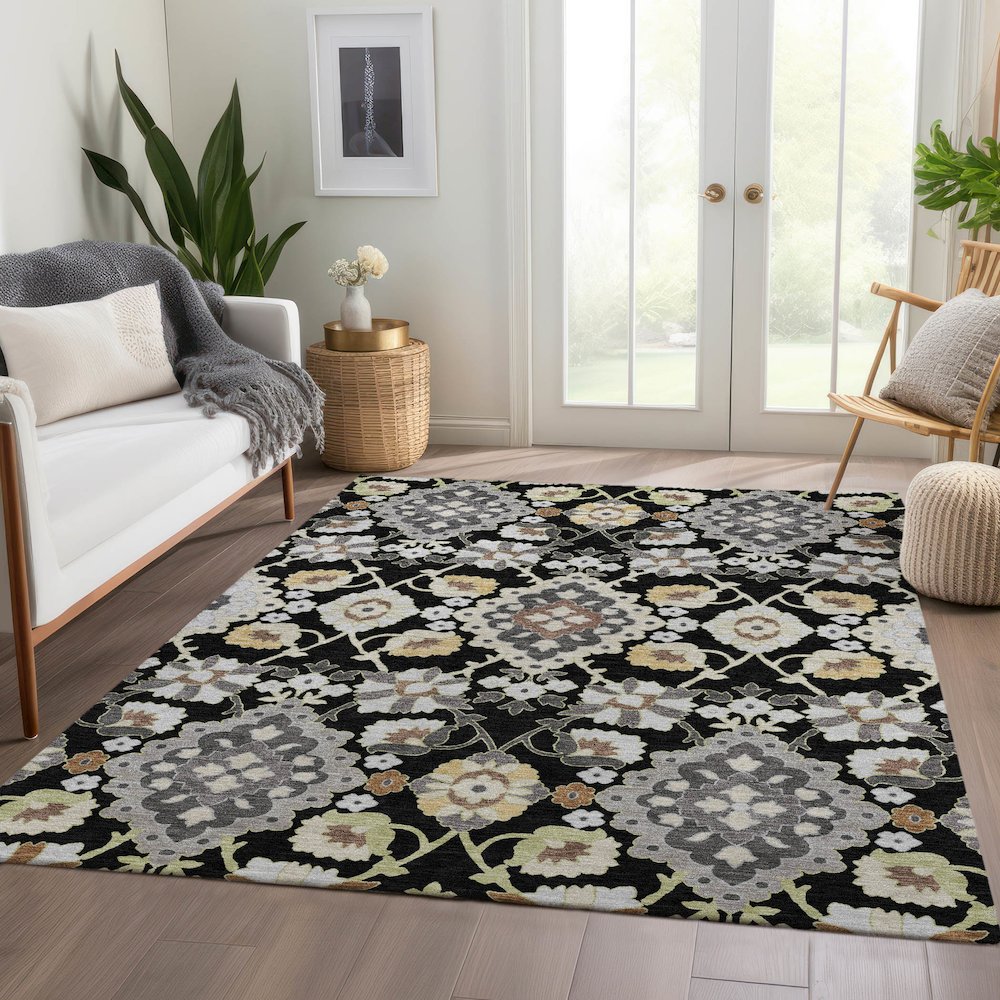 Premium Machine Washable Mayfield AMF1002 Black 5' x 7'6" Rug. Picture 6