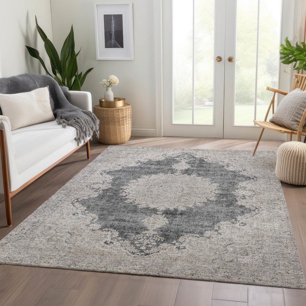 Premium Machine Washable Mayfield AMF1003 Black 5' x 7'6" Rug. Picture 6
