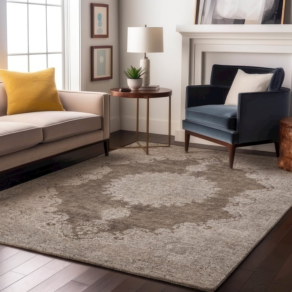 Premium Machine Washable Mayfield AMF1003 Brown 5' x 7'6" Rug. Picture 5