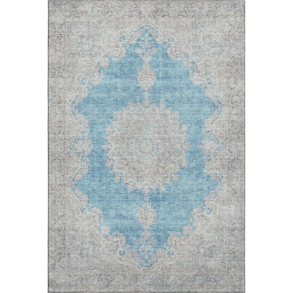 Premium Machine Washable Mayfield AMF1003 Teal 5' x 7'6" Rug. Picture 1