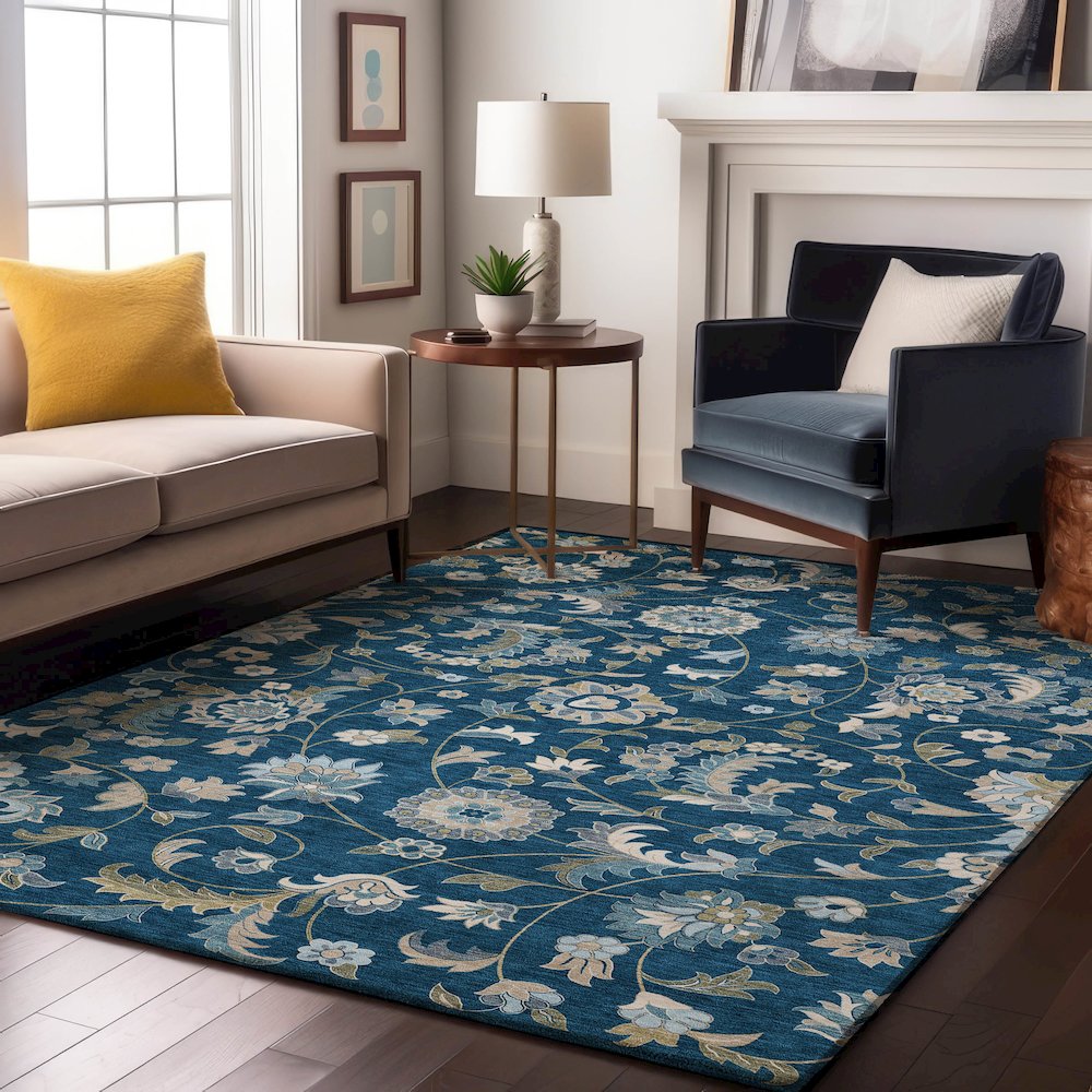 Premium Machine Washable Mayfield AMF1006 Navy 5' x 7'6" Rug. Picture 5