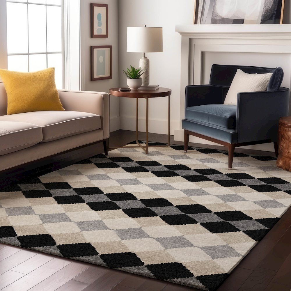 Premium Machine Washable Mayfield AMF1007 Black 5' x 7'6" Rug. Picture 5