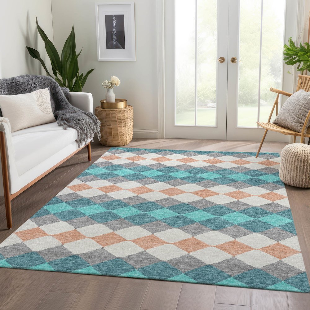Premium Machine Washable Mayfield AMF1007 Teal 5' x 7'6" Rug. Picture 6