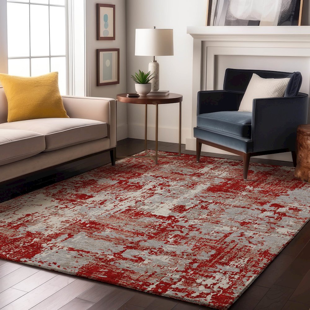 Premium Machine Washable Mayfield AMF1008 Red 5' x 7'6" Rug. Picture 5