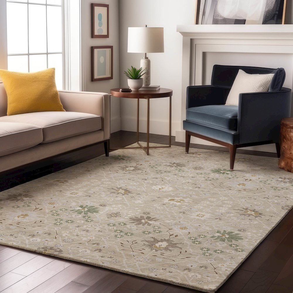 Premium Machine Washable Mayfield AMF1009 Beige 5' x 7'6" Rug. Picture 5