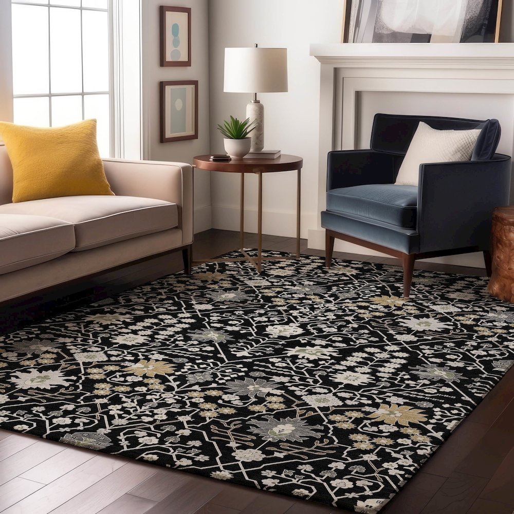 Premium Machine Washable Mayfield AMF1009 Black 5' x 7'6" Rug. Picture 5
