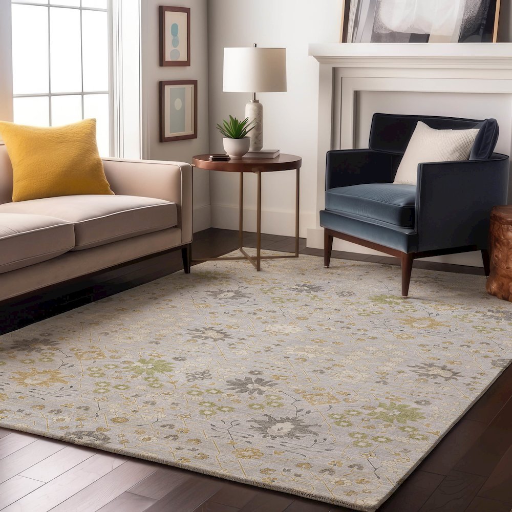 Premium Machine Washable Mayfield AMF1009 Silver 5' x 7'6" Rug. Picture 5