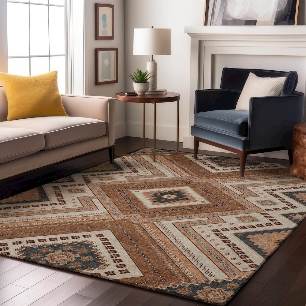 Premium Machine Washable Mayfield AMF1010 Copper 5' x 7'6" Rug. Picture 5