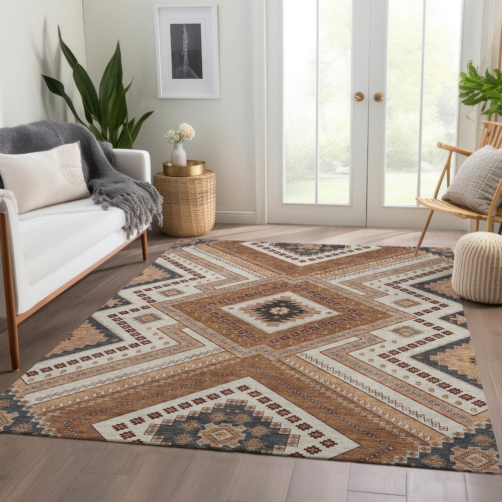 Premium Machine Washable Mayfield AMF1010 Copper 5' x 7'6" Rug. Picture 6