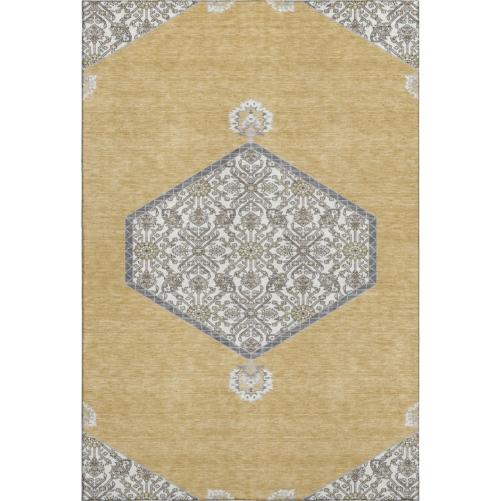 Premium Machine Washable Mayfield AMF1011 Gold 5' x 7'6" Rug. Picture 1