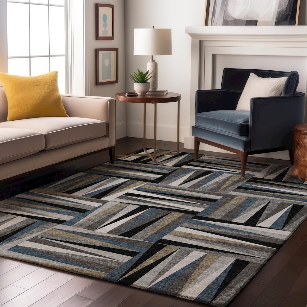 Premium Machine Washable Mayfield AMF1012 Black 5' x 7'6" Rug. Picture 5