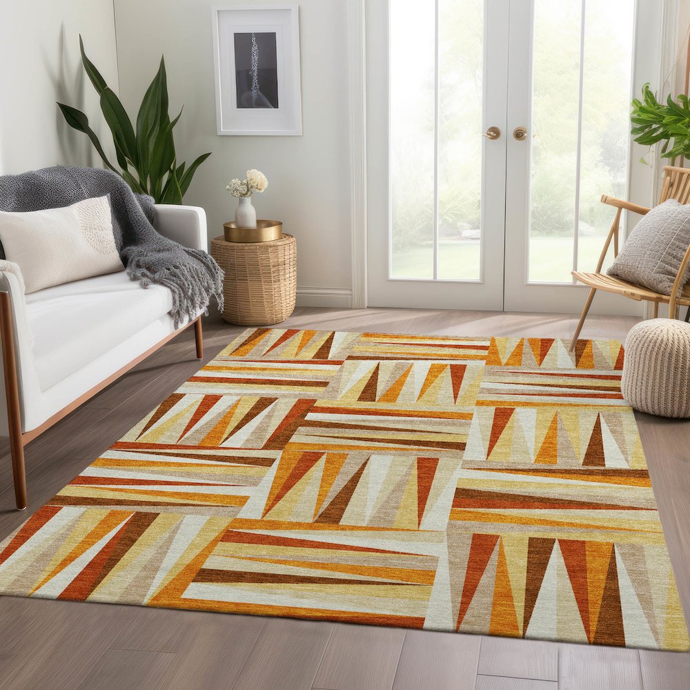 Premium Machine Washable Mayfield AMF1012 Orange 5' x 7'6" Rug. Picture 6
