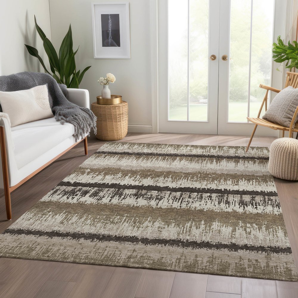 Premium Machine Washable Mayfield AMF1013 Brown 5' x 7'6" Rug. Picture 6