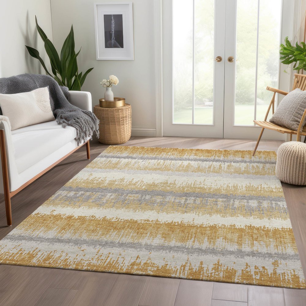 Premium Machine Washable Mayfield AMF1013 Gold 5' x 7'6" Rug. Picture 6