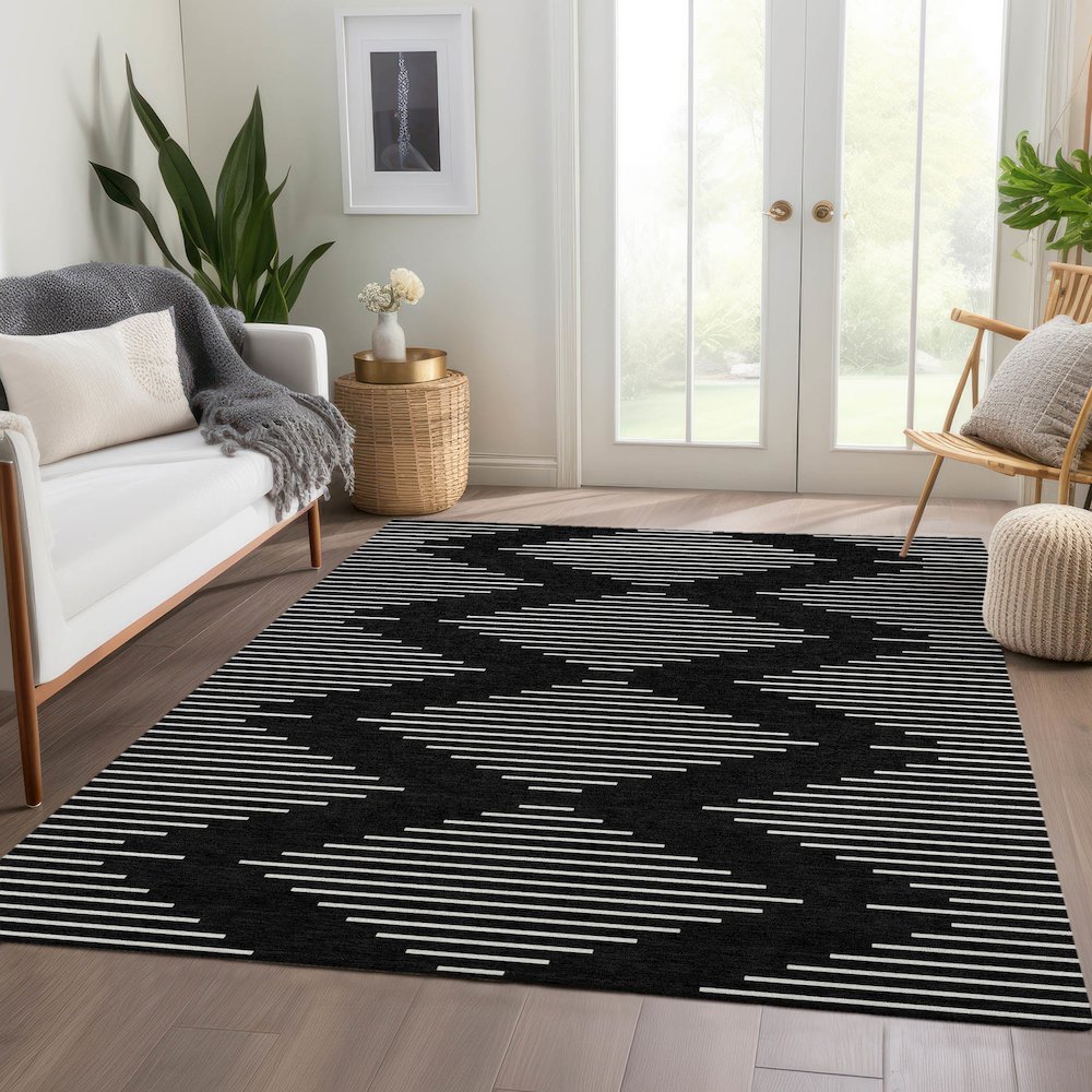 Premium Machine Washable Mayfield AMF1016 Black 5' x 7'6" Rug. Picture 6
