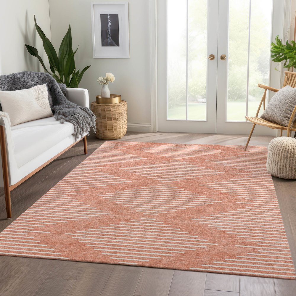 Premium Machine Washable Mayfield AMF1016 Salmon 5' x 7'6" Rug. Picture 6