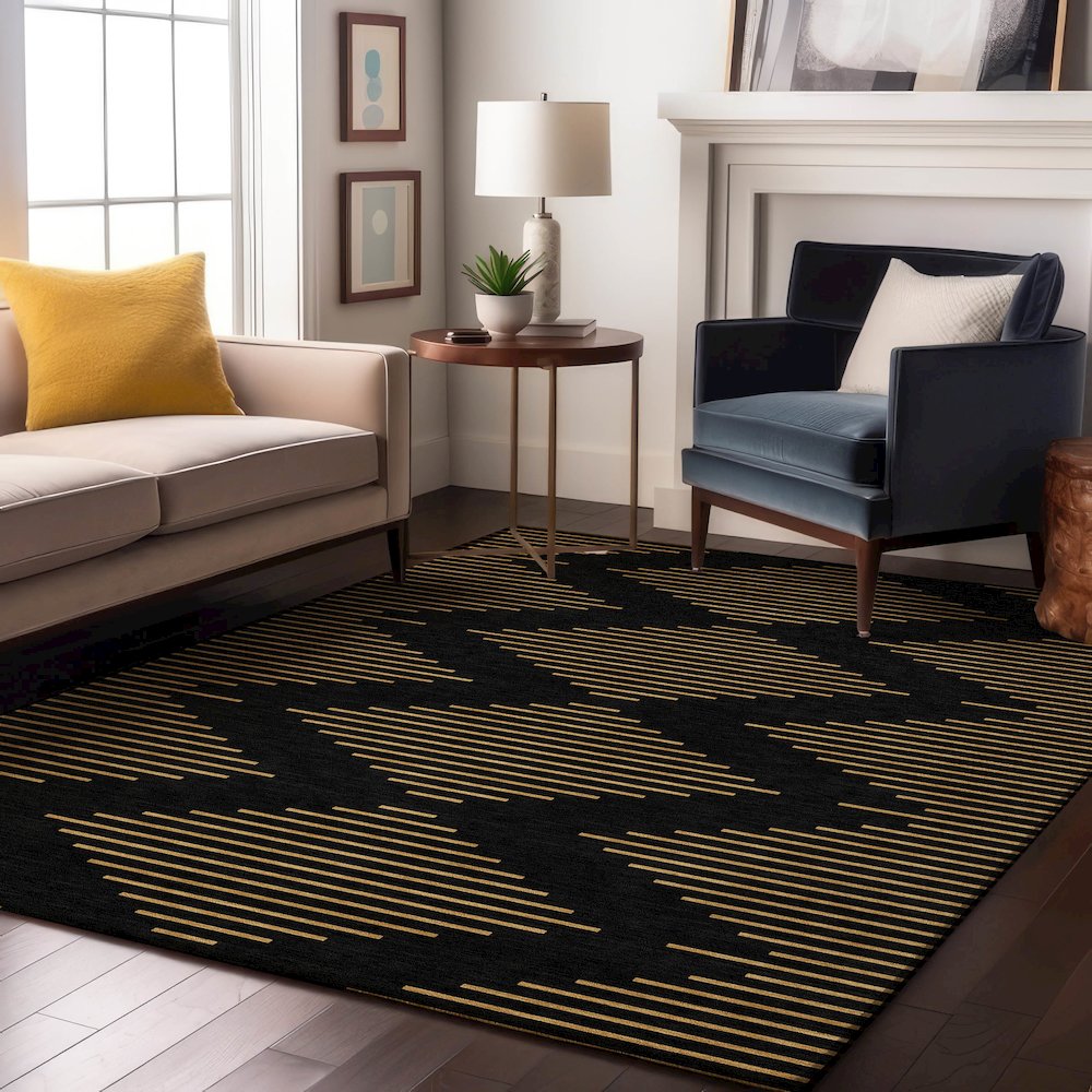 Premium Machine Washable Mayfield AMF1017 Black 5' x 7'6" Rug. Picture 5