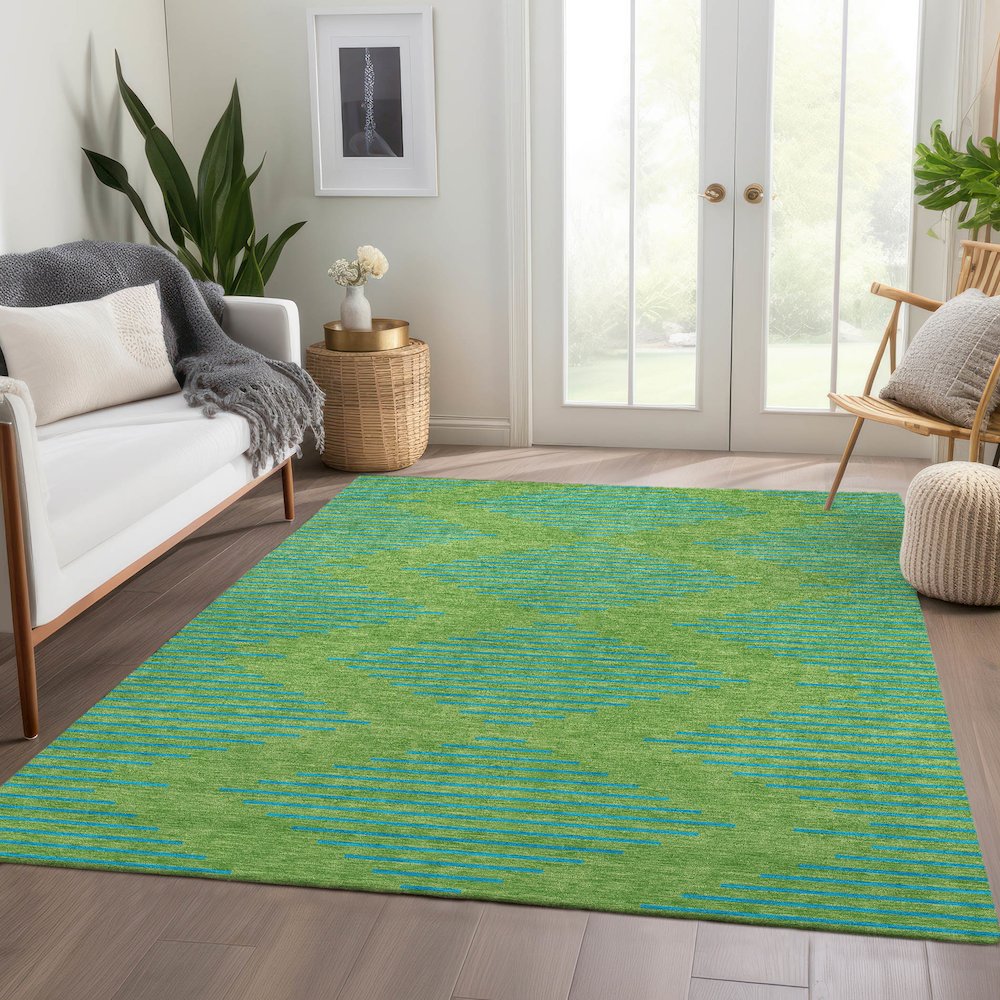Premium Machine Washable Mayfield AMF1017 Green 5' x 7'6" Rug. Picture 6