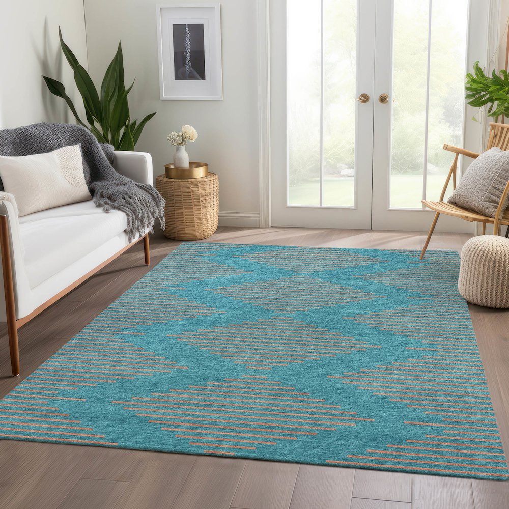 Premium Machine Washable Mayfield AMF1017 Teal 5' x 7'6" Rug. Picture 6