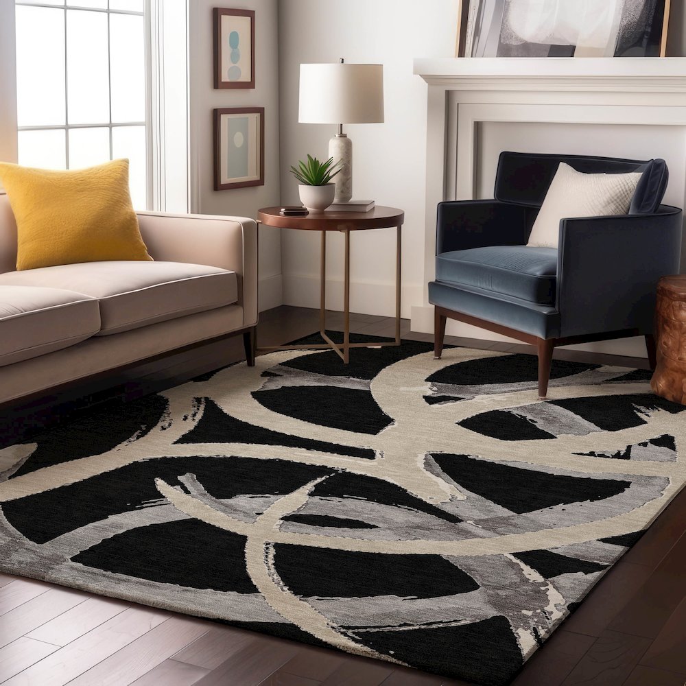 Premium Machine Washable Mayfield AMF1022 Black 5' x 7'6" Rug. Picture 5
