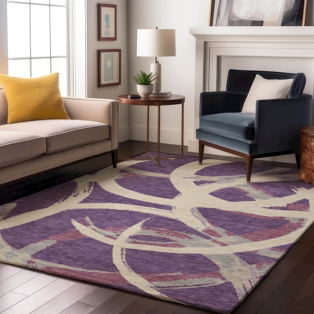 Premium Machine Washable Mayfield AMF1022 Purple 5' x 7'6" Rug. Picture 5