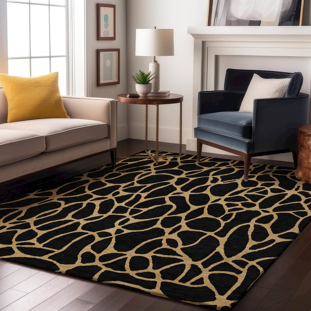 Premium Machine Washable Mayfield AMF1023 Black 5' x 7'6" Rug. Picture 5