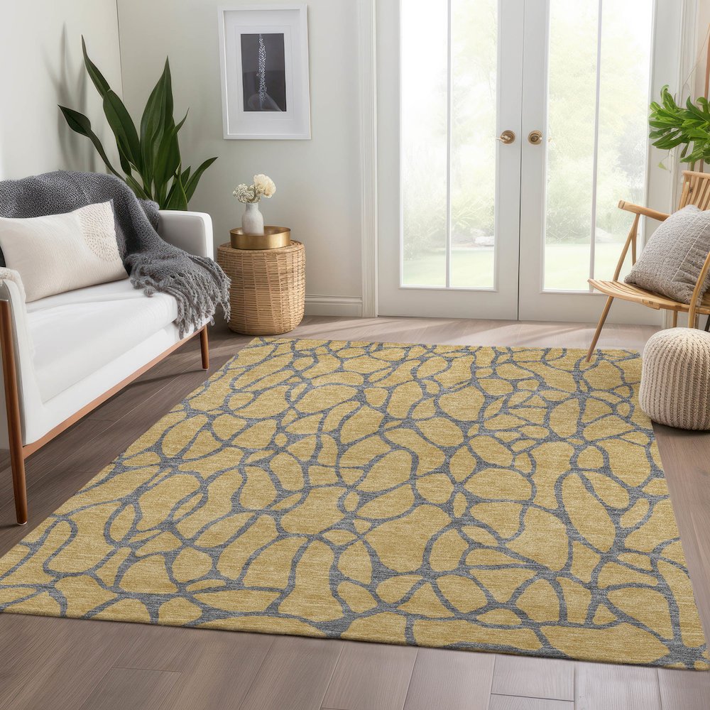 Premium Machine Washable Mayfield AMF1023 Gold 5' x 7'6" Rug. Picture 6