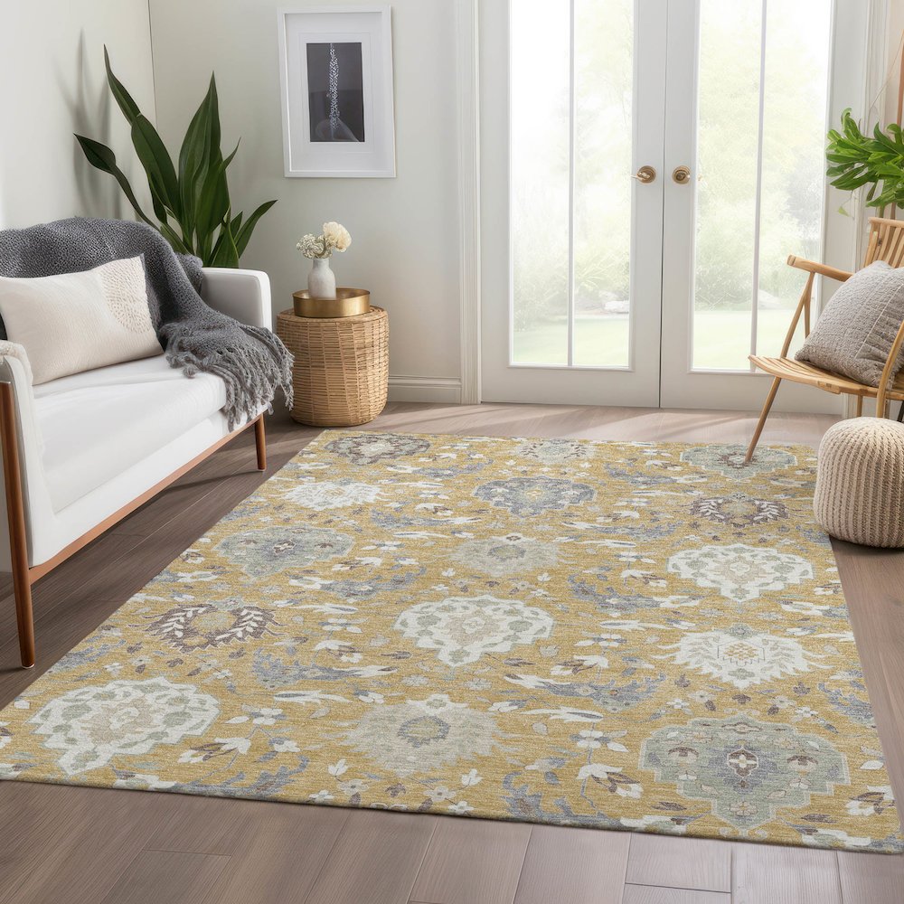 Premium Machine Washable Mayfield AMF1026 Gold 5' x 7'6" Rug. Picture 6