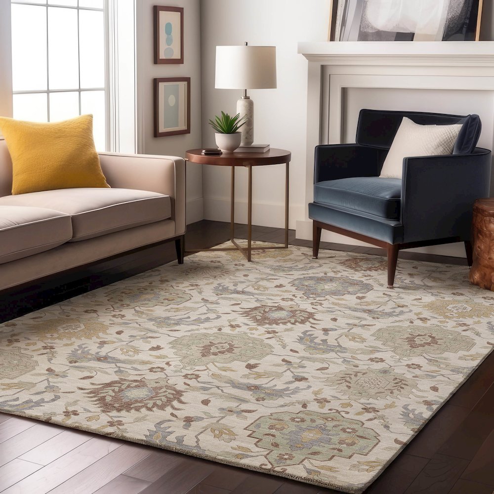 Premium Machine Washable Mayfield AMF1026 Ivory 5' x 7'6" Rug. Picture 5