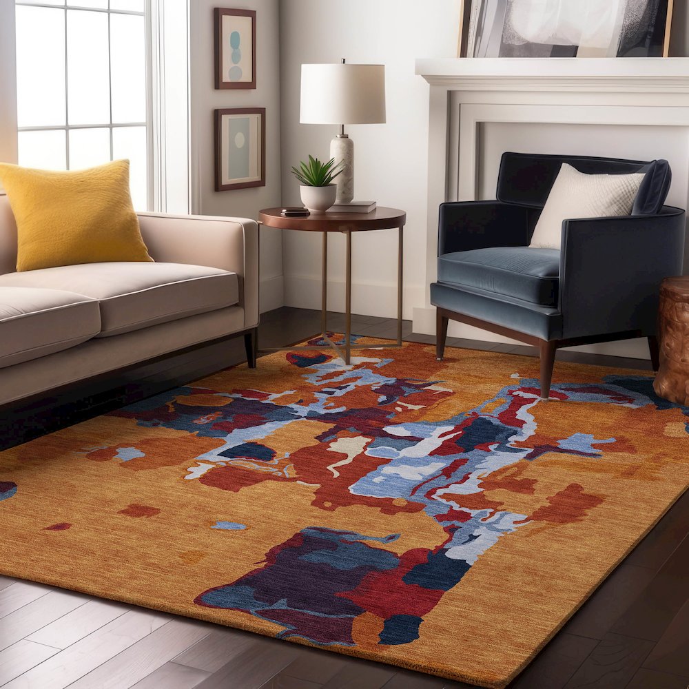 Premium Machine Washable Mayfield AMF1028 Copper 5' x 7'6" Rug. Picture 5