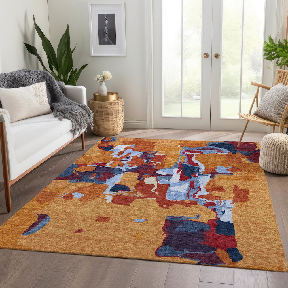 Premium Machine Washable Mayfield AMF1028 Copper 5' x 7'6" Rug. Picture 6