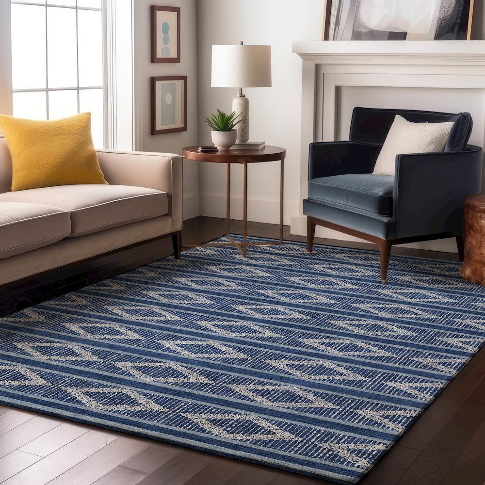 Premium Machine Washable Mayfield AMF1029 Navy 5' x 7'6" Rug. Picture 5