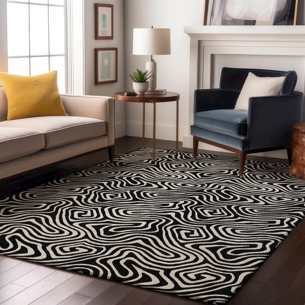 Premium Machine Washable Mayfield AMF1030 Black 5' x 7'6" Rug. Picture 5