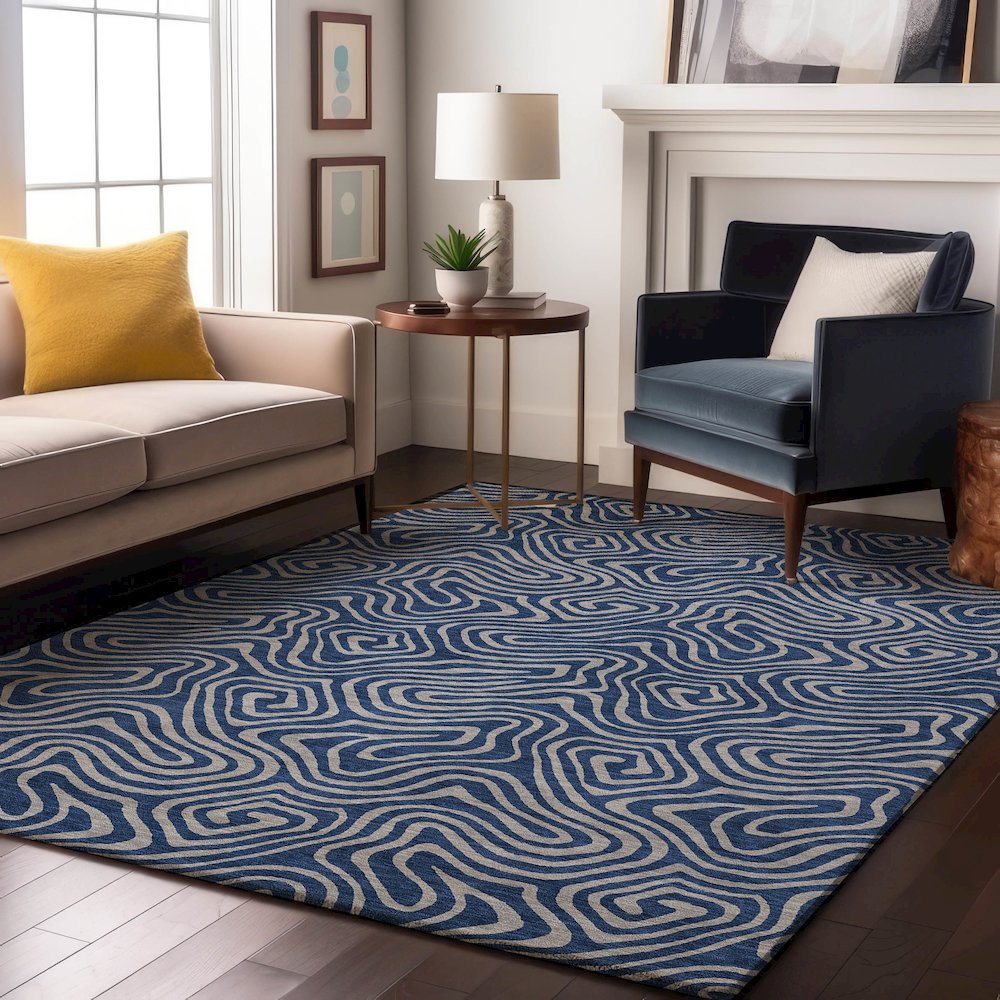 Premium Machine Washable Mayfield AMF1031 Navy 5' x 7'6" Rug. Picture 5