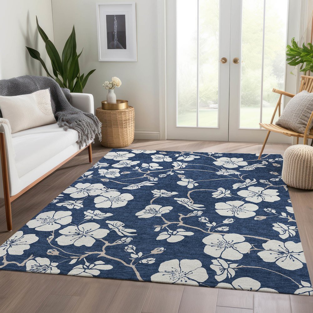 Premium Machine Washable Mayfield AMF1032 Navy 5' x 7'6" Rug. Picture 6