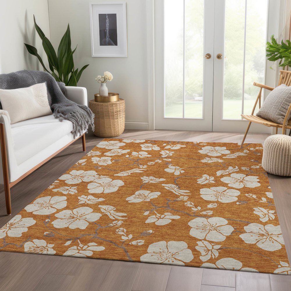 Premium Machine Washable Mayfield AMF1032 Paprika 5' x 7'6" Rug. Picture 6
