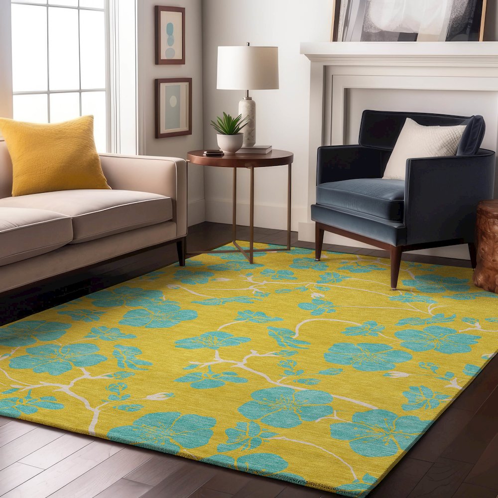 Premium Machine Washable Mayfield AMF1034 Yellow 5' x 7'6" Rug. Picture 5