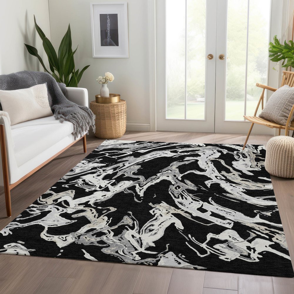 Premium Machine Washable Mayfield AMF1035 Black 5' x 7'6" Rug. Picture 6