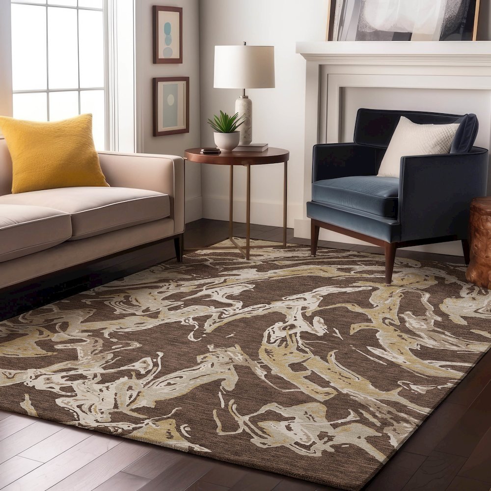 Premium Machine Washable Mayfield AMF1035 Brown 5' x 7'6" Rug. Picture 5