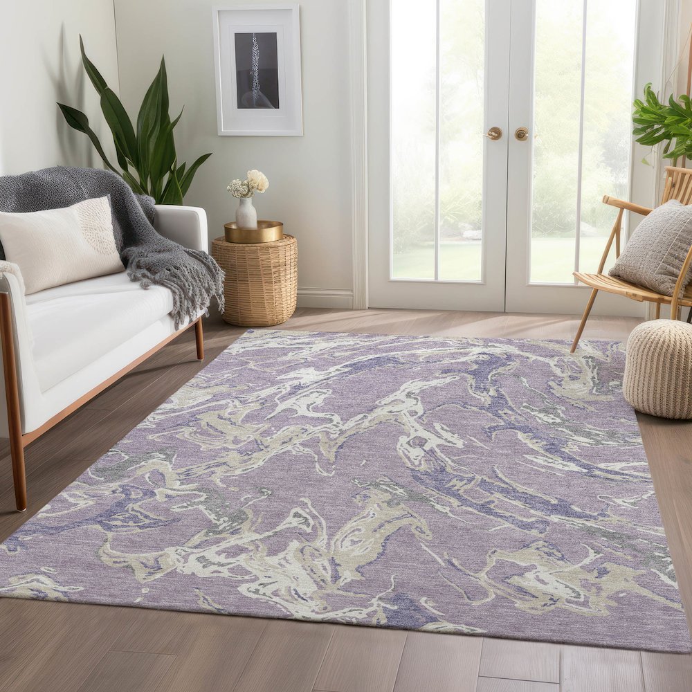 Premium Machine Washable Mayfield AMF1035 Lavender 5' x 7'6" Rug. Picture 6