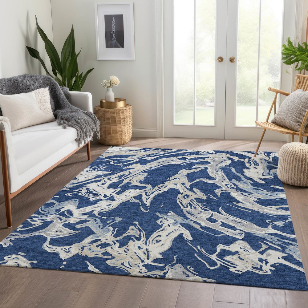 Premium Machine Washable Mayfield AMF1035 Navy 5' x 7'6" Rug. Picture 6