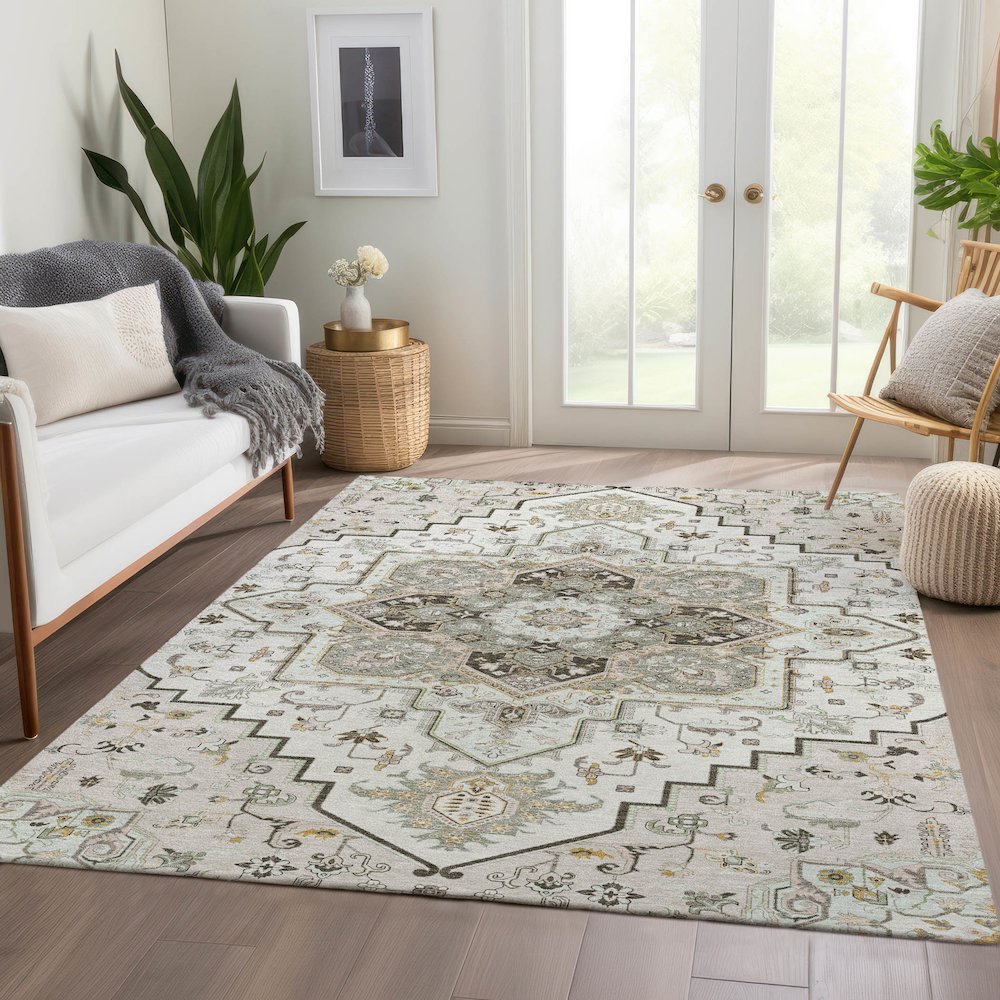 Premium Machine Washable Mayfield AMF1036 Ivory 5' x 7'6" Rug. Picture 6