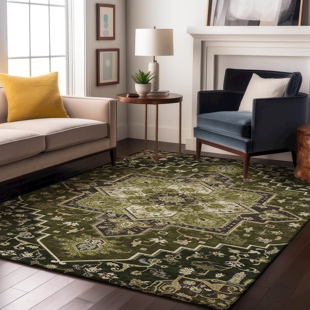 Premium Machine Washable Mayfield AMF1036 Olive 5' x 7'6" Rug. Picture 5
